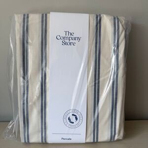 The Company Store Narrow Stripe Navy 100% Cotton Percale  Fitted Sheet, Queen
